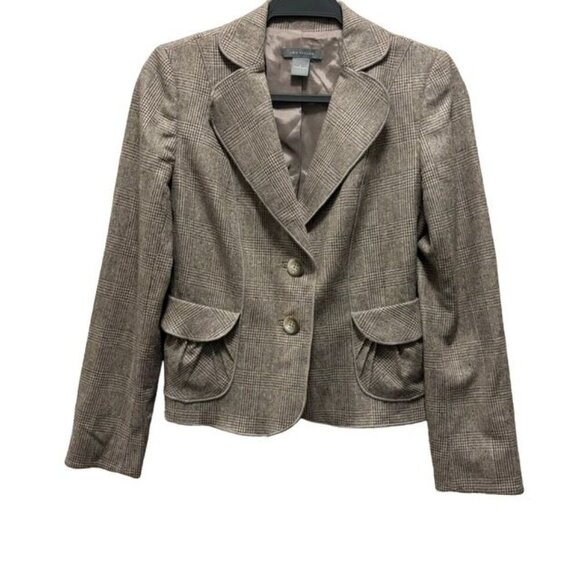 Ann Taylor Womens Plaid Blazer Virgin Wool Size 0 Brown - Picture 1 of 8